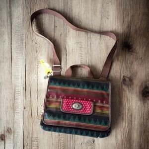 Fossil Canvas/Vinyl Southwest Geometric Design Shoulder Crossbody Bag KEY PER